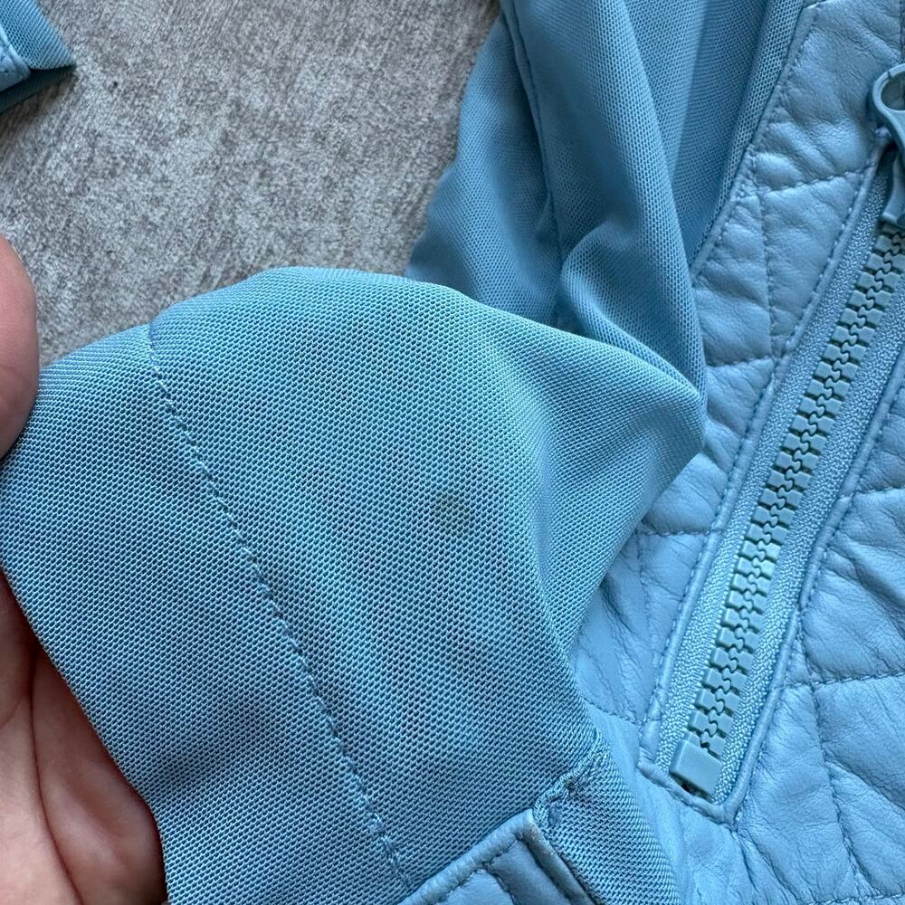 Blanc Noir Blue Leather Moto Mesh Jacket - Picture 12 of 12